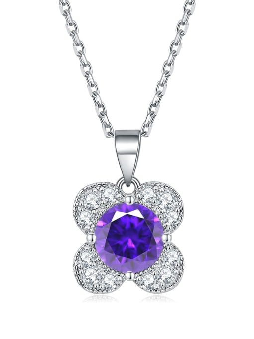 Purple Blue [February] 925 Sterling Silver Birthstone Flower Dainty Necklace
